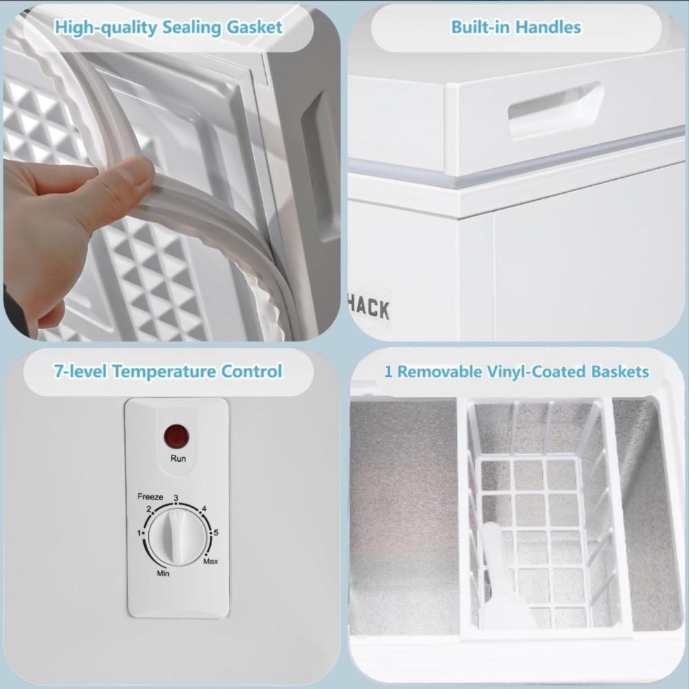 Chest Freezer 3.5 Cu.Ft Deep Freezer with Removable Basket, 7-Level Adjustable Thermostat, Fast Cooling Freestanding Top Open Door, White - Image 6