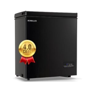 4.0 Cu.Ft Deep Freezer with Electronic Control Freestanding Freezers with 2 Hanging Stainless Steel Basket Mini Freezer Top Open Door Compact Freezer Ideal for Office Basement Kitchen Black