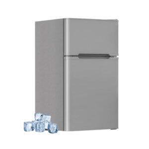 Mini Fridge with Freezer, 3.2 Cu.Ft Compact Refrigerator with 2 Doors, Small Fridge with Adjustable Thermostat & Removable Glass Shelves for Bedroom, Office, Dorm, or Apartment, Grey