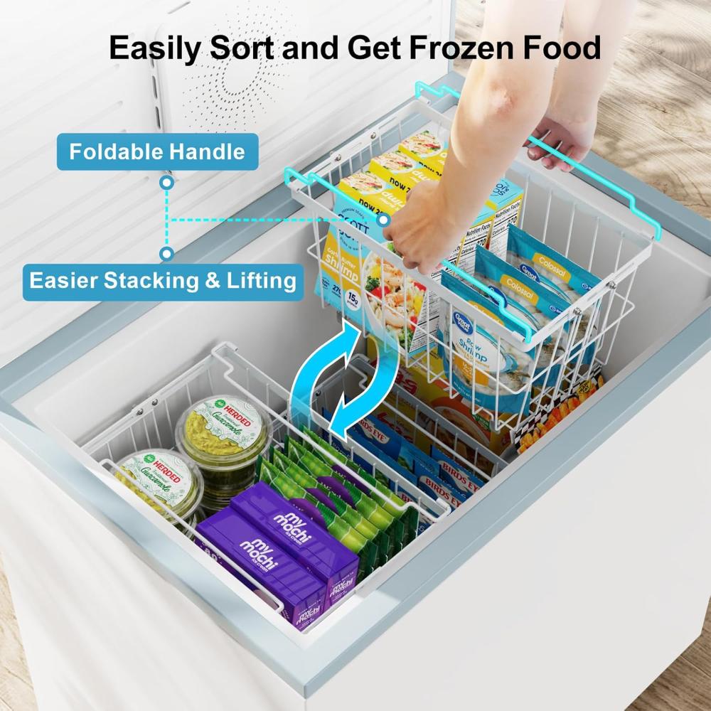 Freezer Organizer Bins - 6 Pack Adjustable Width for 5 to 7 Cu.Ft Chest Freezers, Stackable Wire Storage Baskets, Assembly Required, White - Image 3