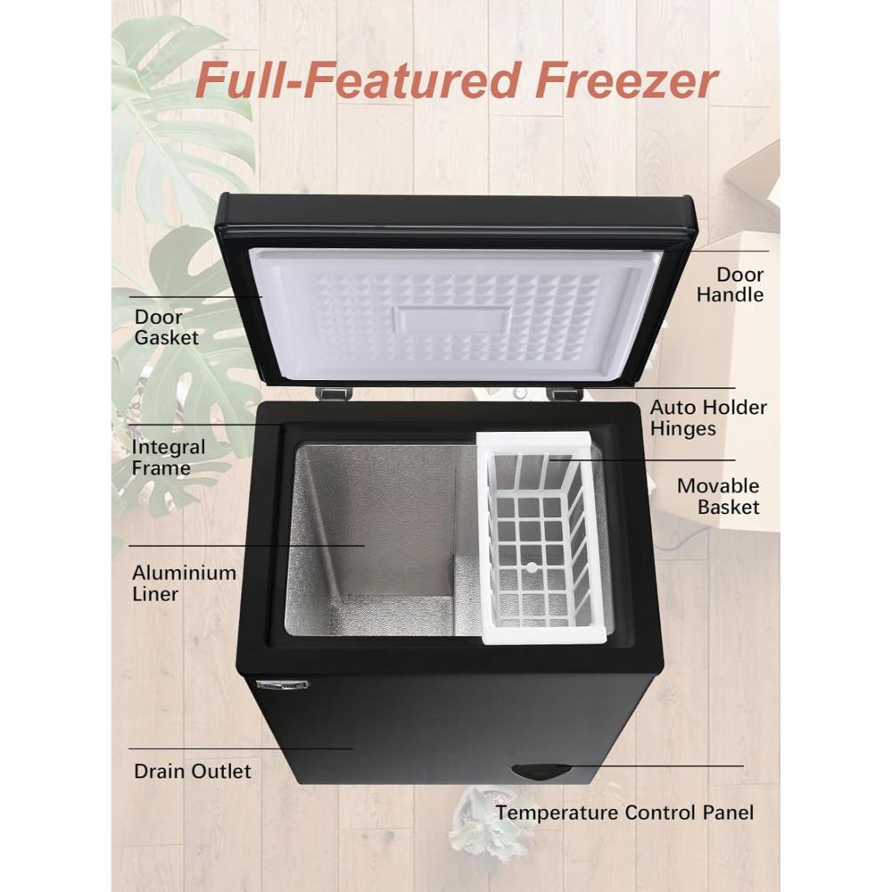 Chest Freezer Small Deep Freezer WANAI 3.5 Cu.Ft Mini Freezer Black Free-Standing Top Door Freezer Adjustable 7 Thermostat and Removable Basket Open Deep Freezer Apartment Kitchen, Black - Image 3