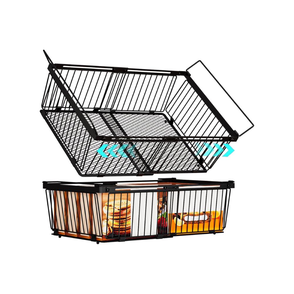 Large Freezer Organizer Bins, Upgraded Bottom Leak-Proof net, Fit 10 to 20 Cu.Ft Deep Freezer, 2 Pack, Expandable Stackable Chest Freezer Organizer Bins, for Fridge, Deep Freezer, Cabinet (Black)