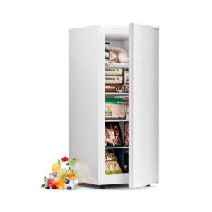 6.0 Cu.Ft Upright Freezer, Compact Stand Up Freezer with 7-Temp Control, Removable Glass Shelves, Adjustable Legs & Reversible Door, for Home, Apartment, Dorm, White