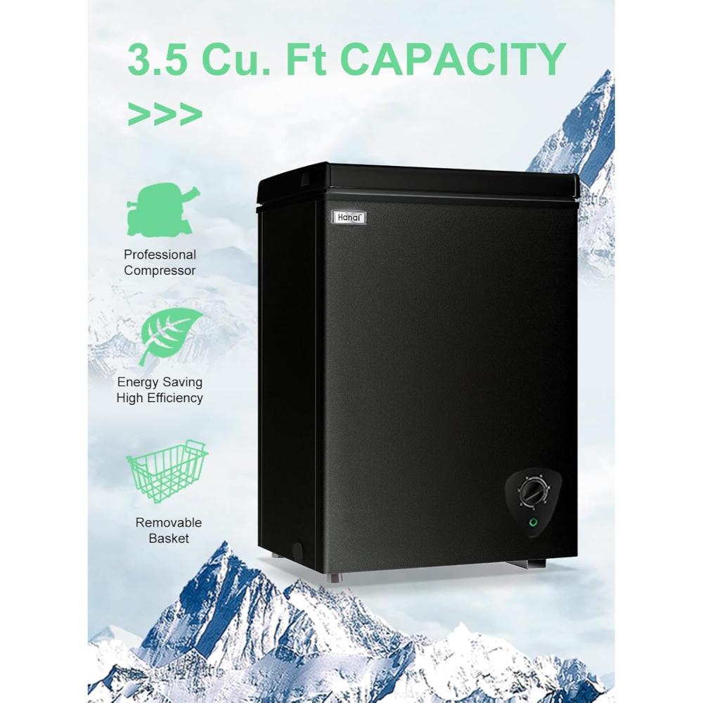 Chest Freezer Small Deep Freezer WANAI 3.5 Cu.Ft Mini Freezer Black Free-Standing Top Door Freezer Adjustable 7 Thermostat and Removable Basket Open Deep Freezer Apartment Kitchen, Black - Image 4