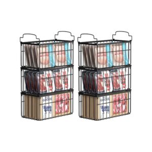 6 Pack Stackable Deep Chest Freezer Organizer Bins, Foldable Baskets with Handles, Black Storage Container Baskets for 5/ 7 Cu.FT Deep Freezer Sort Frozen Meats