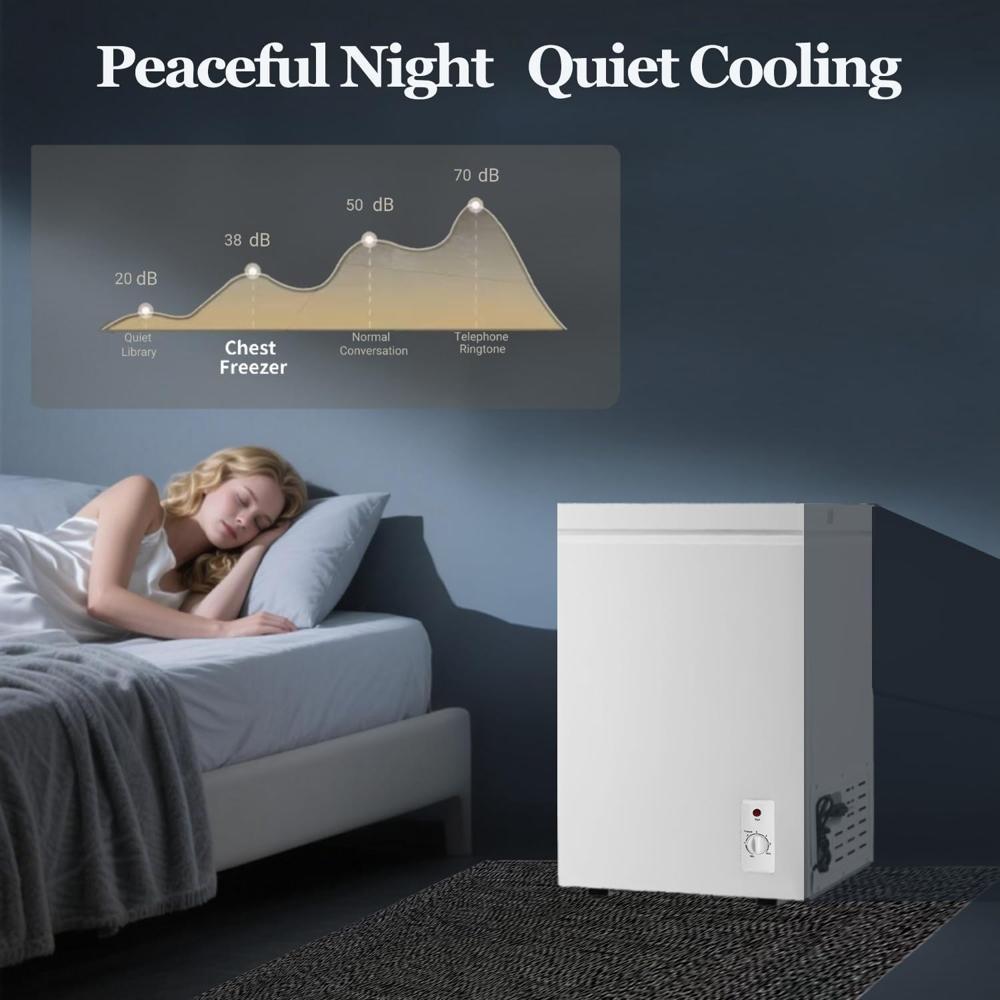 Chest Freezer 3.5 Cu.Ft Deep Freezer with Removable Basket, 7-Level Adjustable Thermostat, Fast Cooling Freestanding Top Open Door, White - Image 2