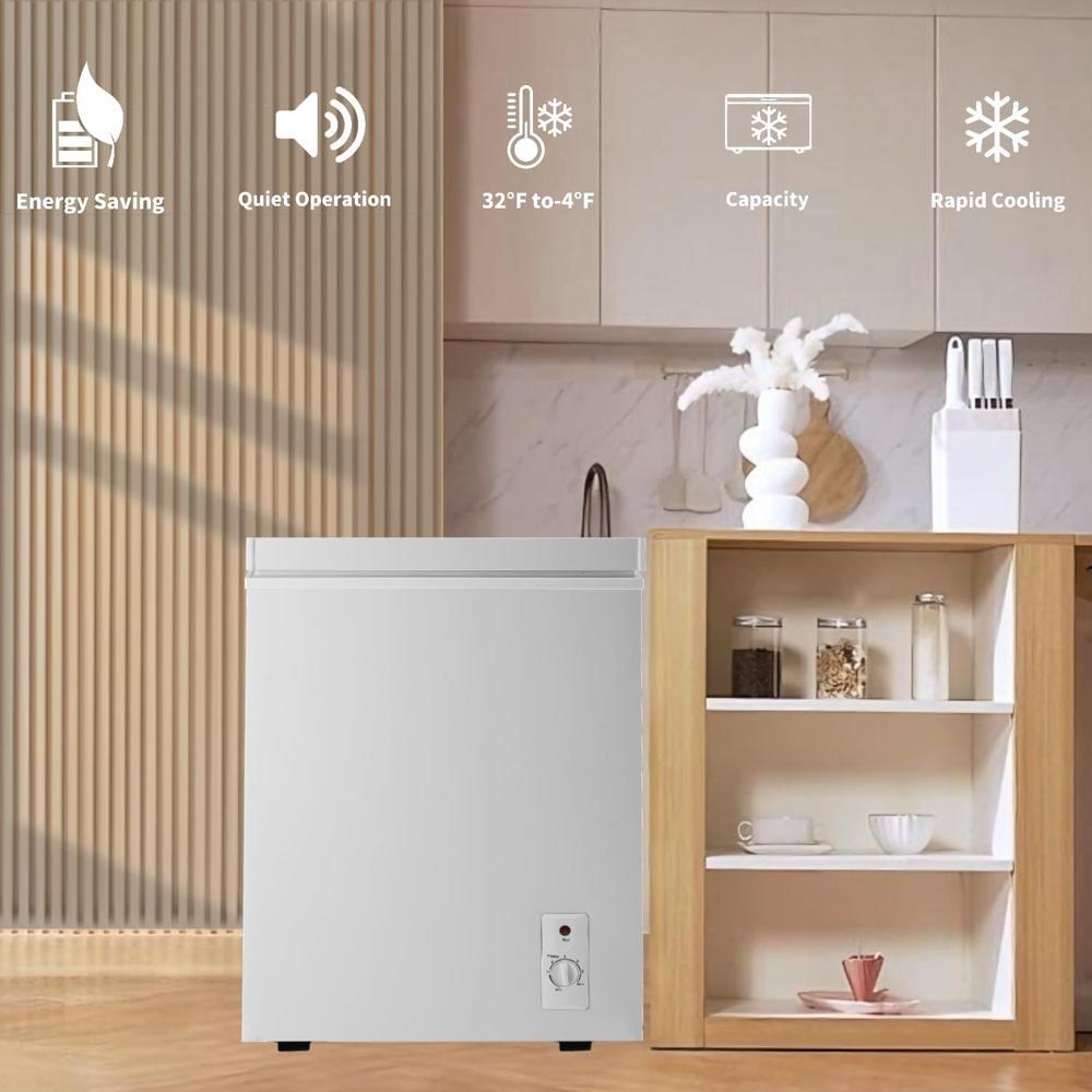 Chest Freezer 3.5 Cu.Ft Deep Freezer with Removable Basket, 7-Level Adjustable Thermostat, Fast Cooling Freestanding Top Open Door, White - Image 3