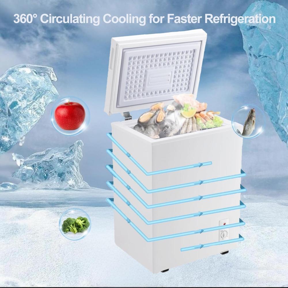 Chest Freezer 3.5 Cu.Ft Deep Freezer with Removable Basket, 7-Level Adjustable Thermostat, Fast Cooling Freestanding Top Open Door, White - Image 4