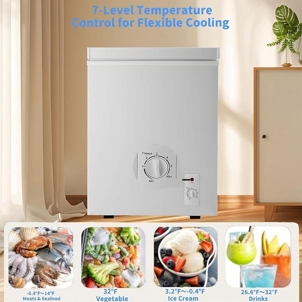 Chest Freezer 3.5 Cu.Ft Deep Freezer with Removable Basket, 7-Level Adjustable Thermostat, Fast Cooling Freestanding Top Open Door, White - Image 5