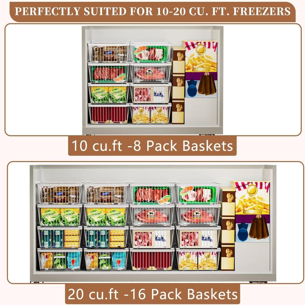 Large Freezer Organizer Bins, Upgraded Bottom Leak-Proof net, 2 Pack, Expandable Stackable Chest Freezer Containers with Handle, for Fridge, Deep Freezer, Cabinet, Kitchen, Pantry (White-2Pack) - Image 5